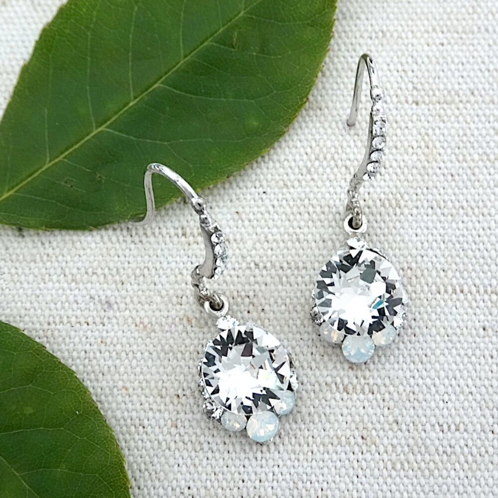 Haute Bride Petite Crystal Earrings, Round Drop Earrings, Wedding, NWT